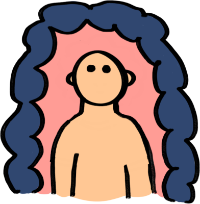 A person with a sharp pink shape around them, and a dark blue cloud shape ringing around that. The person is generic emoji yellow.